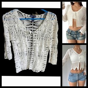 Off White Crochet Knit Shrug Size Small Boho Beachy Cottagecore●